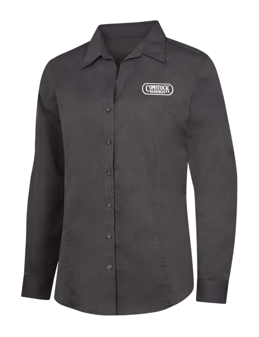 Womens Soft Black Crosshatch Easy Care Shirt w/Comstock Resources Logo