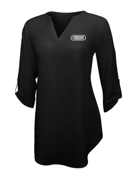 Womens Black 3/4 Sleeve Tunic Blouse w/Comstock Resources Logo