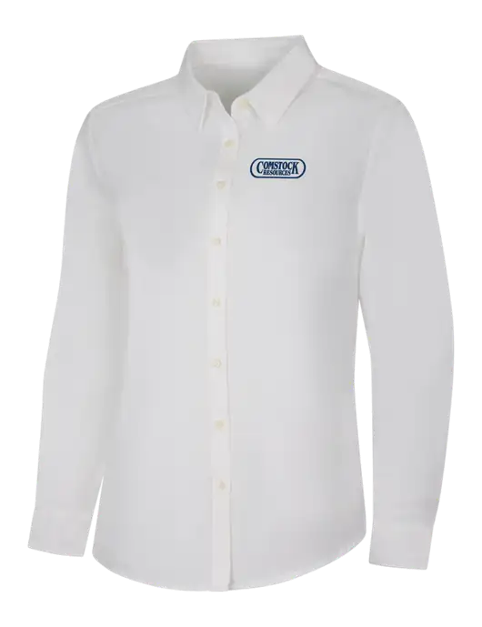 Womens White Long Sleeve Superpro React Twill Shirt w/Comstock Resources Logo