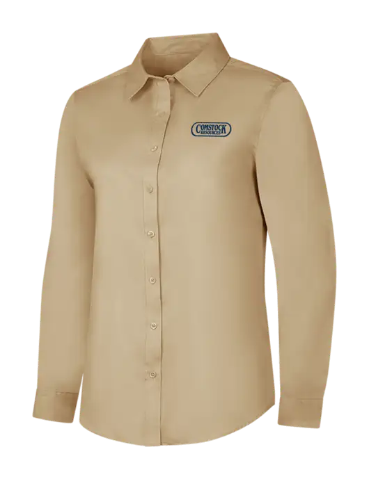 Dark Tan Womens Long Sleeve Superpro React Twill Shirt w/Comstock Resources Logo