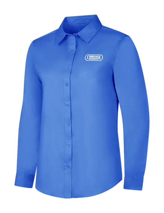 Dark Carolina Blue Womens Long Sleeve Superpro React Twill Shirt w/Comstock Resources Logo