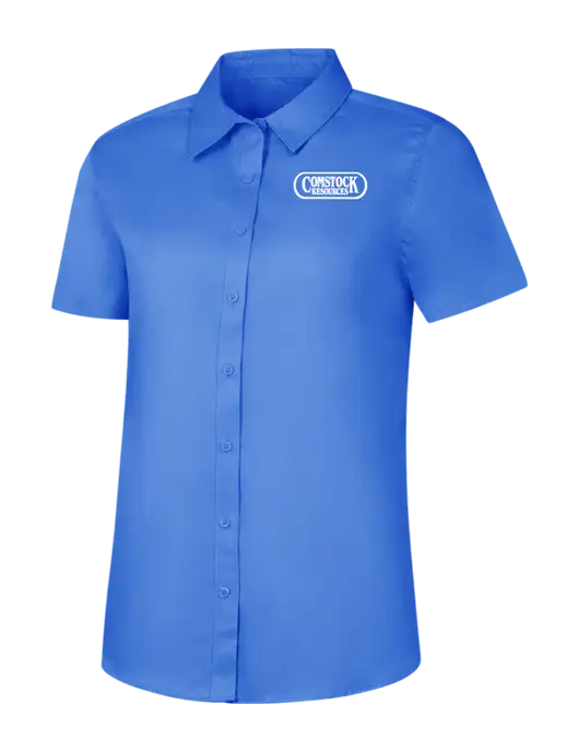 Womens Dark Carolina Blue Short Sleeve Superpro React Twill Shirt w/Comstock Resources Logo