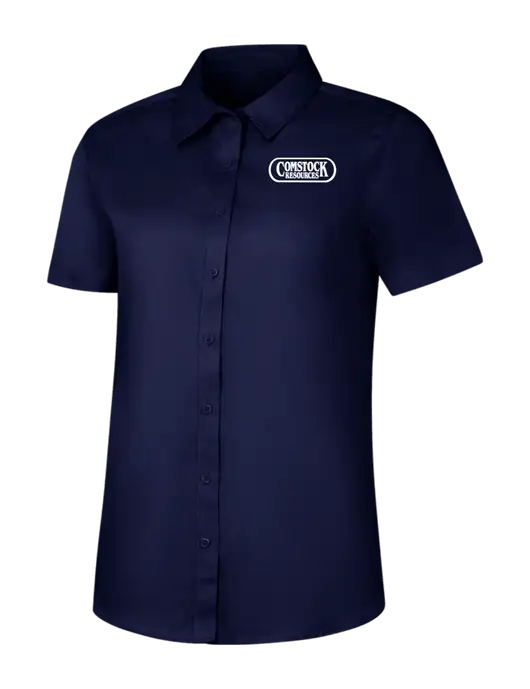 Womens Navy Short Sleeve Superpro React Twill Shirt w/Comstock Resources Logo