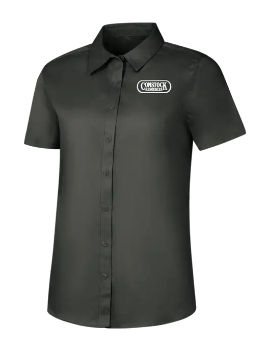 Womens Dark Grey Short Sleeve Superpro React Twill Shirt w/Comstock Resources Logo