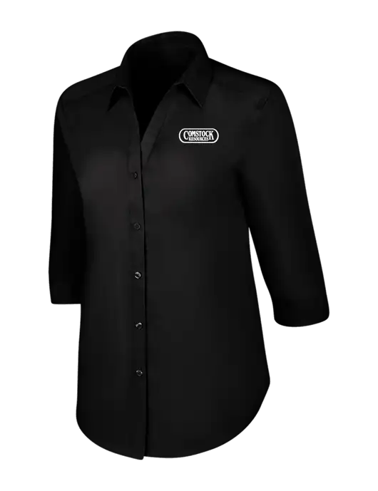Womens Black 3/4 Sleeve Carefree Poplin Shirt w/Comstock Resources Logo