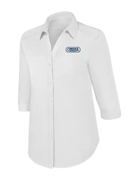 Womens White 3/4 Sleeve Carefree Poplin Shirt w/Comstock Resources Logo