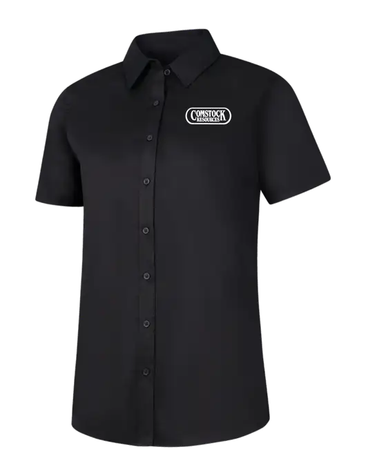 Womens Black Short Sleeve Superpro React Twill Shirt w/Comstock Resources Logo