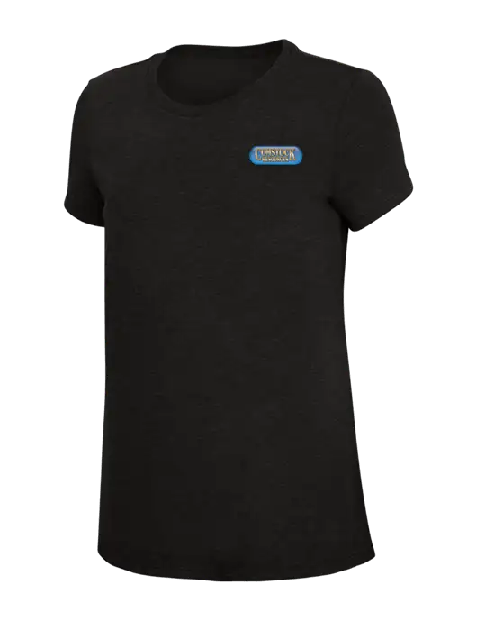 Womens Simply Soft Black 4.5oz Poly/Combed Ring Spun Cotton T-Shirt w/Comstock Resources Logo