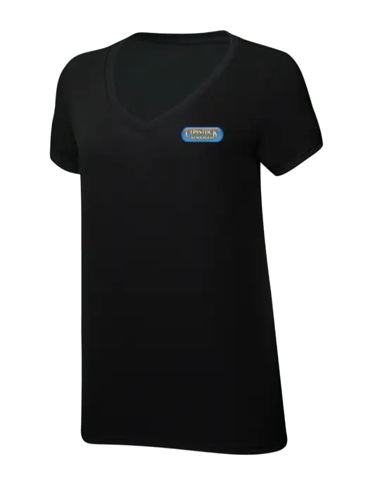 Womens Simply Soft V-Neck Black 4.5oz  Poly/Combed Ring Spun Cotton T-Shirt w/Comstock Resources Logo