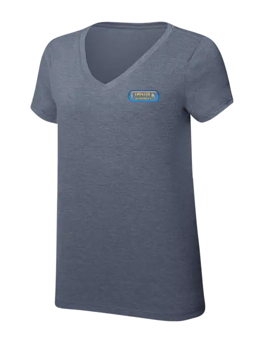 Womens Simply Soft V-Neck Navy Frost 4.5oz  Poly/Combed Ring Spun Cotton T-Shirt w/Comstock Resources Logo