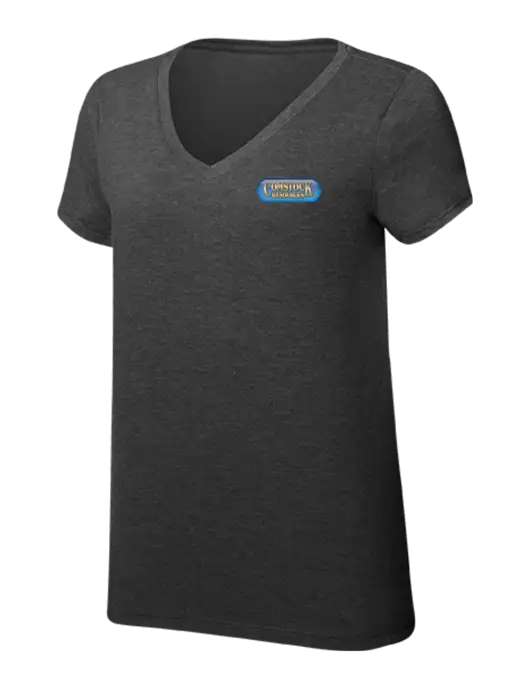 Womens Simply Soft V-Neck Black Frost 4.5oz  Poly/Combed Ring Spun Cotton T-Shirt w/Comstock Resources Logo