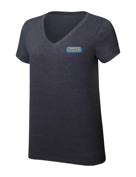 Womens Simply Soft V-Neck Heather Charcoal 4.5oz  Poly/Combed Ring Spun Cotton T-Shirt w/Comstock Resources Logo