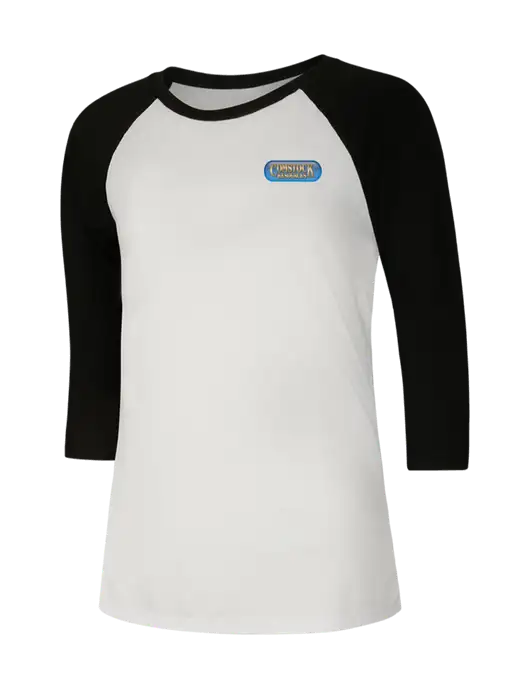 Womens Simply Soft 3/4 Sleeve Black/White Ring Spun Cotton T-Shirt w/Comstock Resources Logo