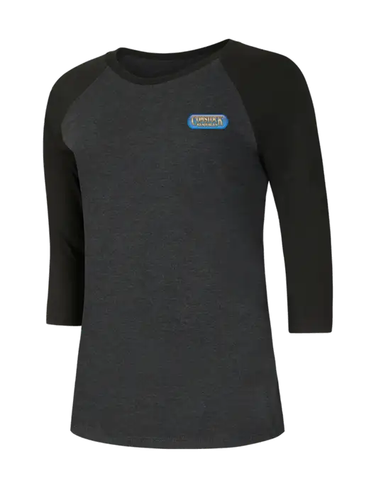 Womens Simply Soft 3/4 Sleeve Black/Black Frost Ring Spun Cotton T-Shirt w/Comstock Resources Logo