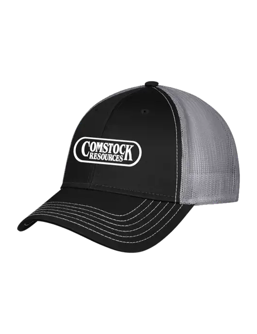 Black & Grey Mesh Trucker Cap Snap Back w/Comstock Resources Logo