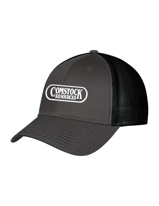 Charcoal & Black Mesh Trucker Cap Snap Back w/Comstock Resources Logo