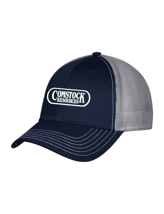 Navy & Grey Mesh Trucker Cap Snap Back w/Comstock Resources Logo