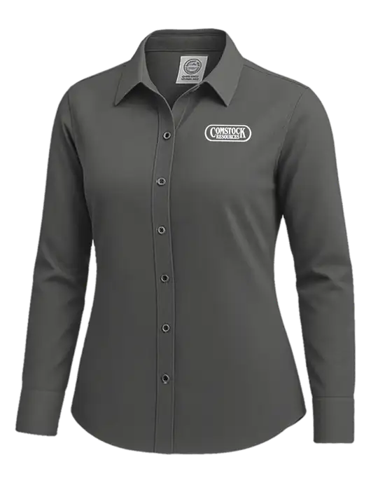 Brooks Brothers Womens Dark Grey Wrinkle-Free Stretch Nailhead Shirt w/Comstock Resources Logo