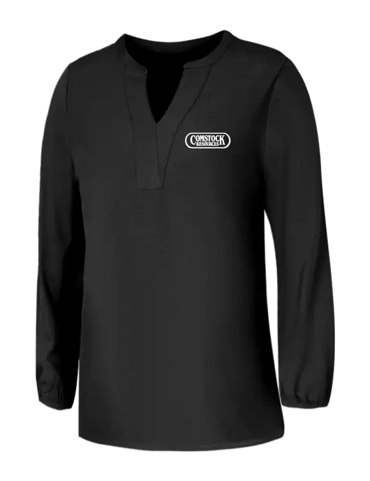 Mercer+Mettle Womens Deep Black Stretch Crepe 3/4 Sleeve Blouse w/Comstock Resources Logo