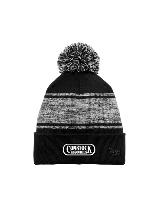 New Era Black/Charcoal Knit Chilled Pom Beanie w/Comstock Resources Logo