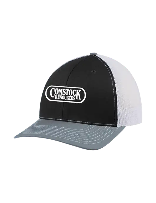 Richardson Adjustable Snapback Original 112 Trucker Cap Black/Light Heather Grey/White Mesh w/Comstock Resources Logo