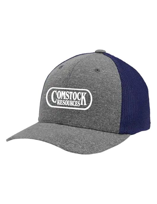 Flexfit Navy/Medium Grey Heather Melange Mesh Back Trucker Cap w/Comstock Resources Logo