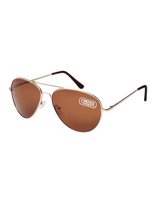 Aviator Coffee Brown with Gold Sunglasses  w/Comstock Resources Logo