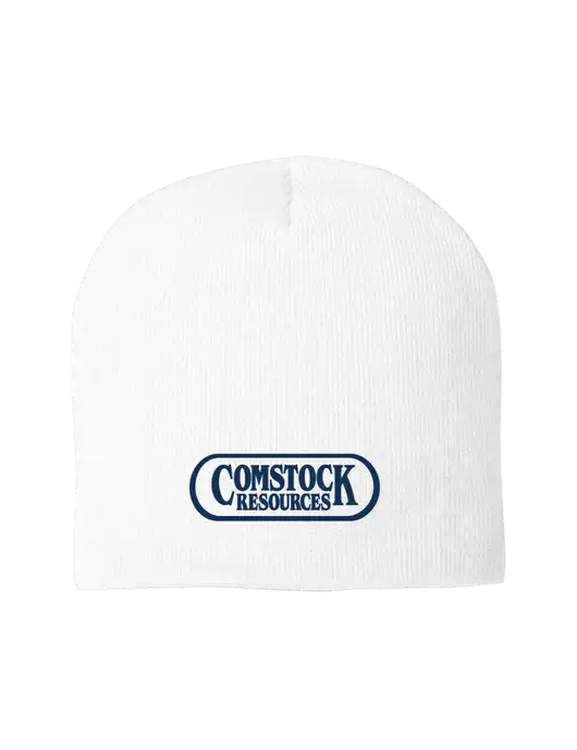 Solid White Element Knit Beanie w/Comstock Resources Logo