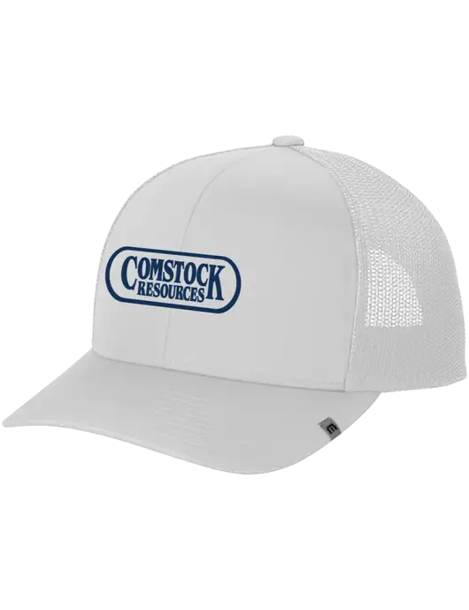 TravisMathew White Cruz Trucker Cap w/Comstock Resources Logo