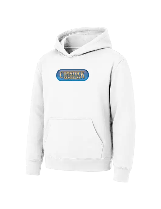 Youth White 7.8 oz Pullover Hooded Sweatshirt w/Comstock Resources Logo